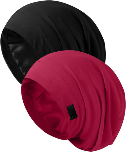 Silk Bonnet for Sleeping Women, Adjustable Silky Satin Lined Sleep Cap, Silk Hair Wrap Slouch Beanie Hat