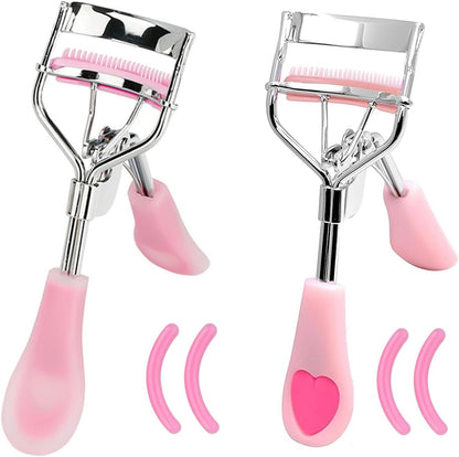 Stainless Steel Eyelash Curler with Built-in Comb Pinch Pain-Free Suitable for Any Eye Shapes and Sizes, with 5 Silicone Refill Pads (Light Pink)