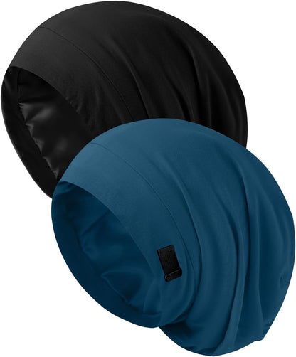 Silk Bonnet for Sleeping Women, Adjustable Silky Satin Lined Sleep Cap, Silk Hair Wrap Slouch Beanie Hat