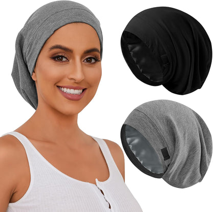 Silk Bonnet for Sleeping Women, Adjustable Silky Satin Lined Sleep Cap, Silk Hair Wrap Slouch Beanie Hat