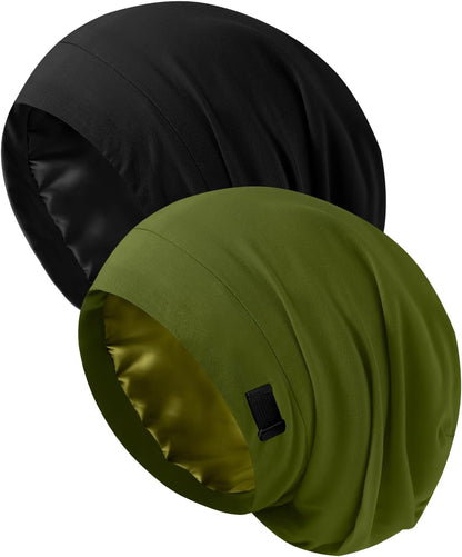 Silk Bonnet for Sleeping Women, Adjustable Silky Satin Lined Sleep Cap, Silk Hair Wrap Slouch Beanie Hat
