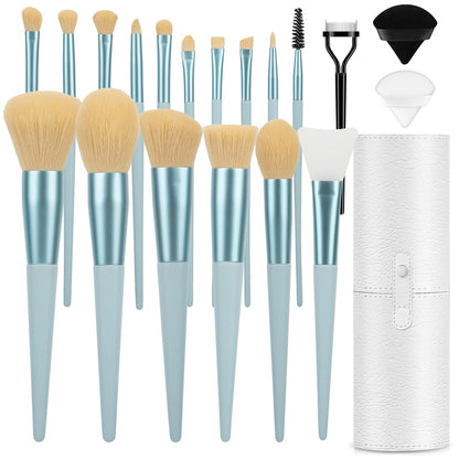 Makeup Brushes With Case 20PCs Professional Makeup Brush Set, Foundation Powder Eyeshadow Brush Set Eyebrow Concealer Contour Travel Brushes Kit with Holder & 2 Powder Puff-White