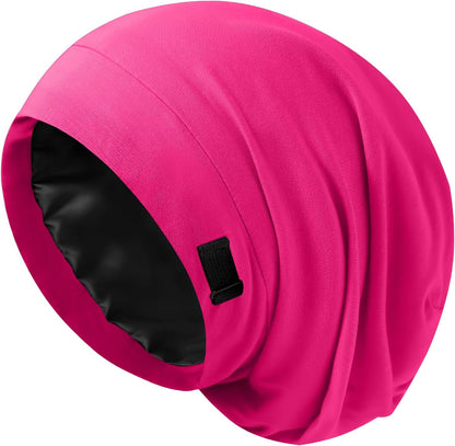 Silk Bonnet for Sleeping Women, Adjustable Silky Satin Lined Sleep Cap, Silk Hair Wrap Slouch Beanie Hat