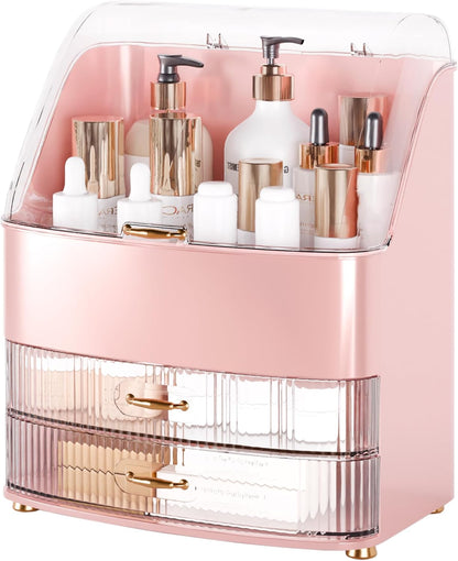 Makeup Organizer Countertop Vanity with Transparent Lid Drawers Waterproof Dustproof Cosmetic Skincare Bathroom Storage Gift for Women Teens Girls (Clear Black)