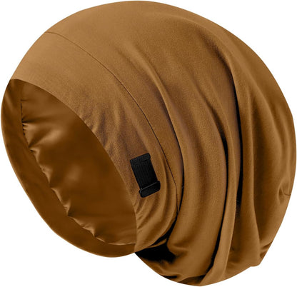 Silk Bonnet for Sleeping Women, Adjustable Silky Satin Lined Sleep Cap, Silk Hair Wrap Slouch Beanie Hat