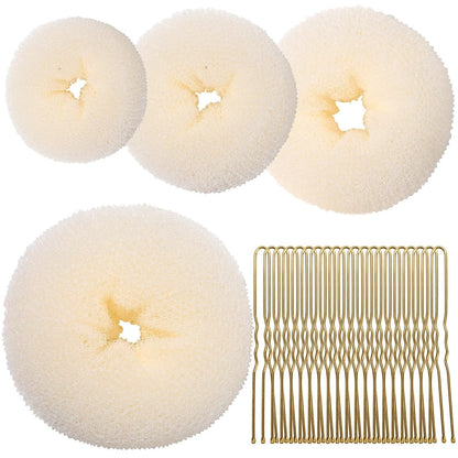 Hair Bun Maker for Women, 4 Pcs Brown Ballet Buns in 4 Sizes, Hair Donuts