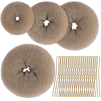 Hair Bun Maker for Women, 4 Pcs Brown Ballet Buns in 4 Sizes, Hair Donuts